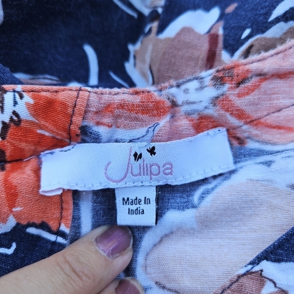 Julipa blue floral sleeveless shift dress with pockets linen-blend US 12 UK 16 - Picture 6 of 11